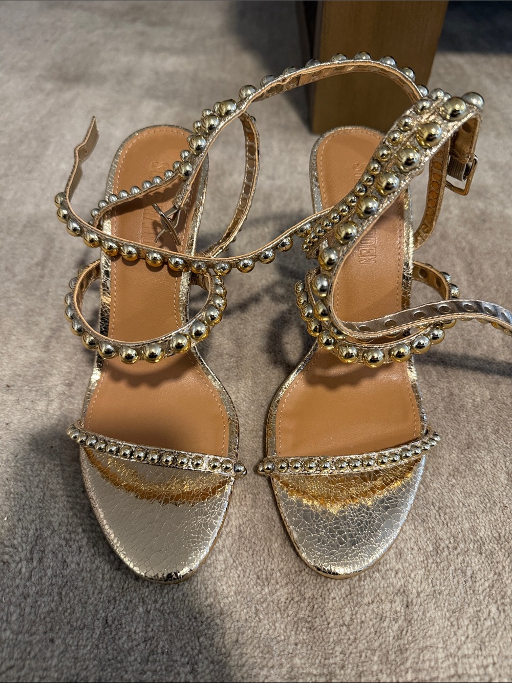 Gold Beaded Strappy Women’s Sandals